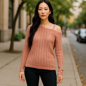 Women’s Coral Knit Sweater Small Lightweight Open Weave Pullover Boho Casual 💵